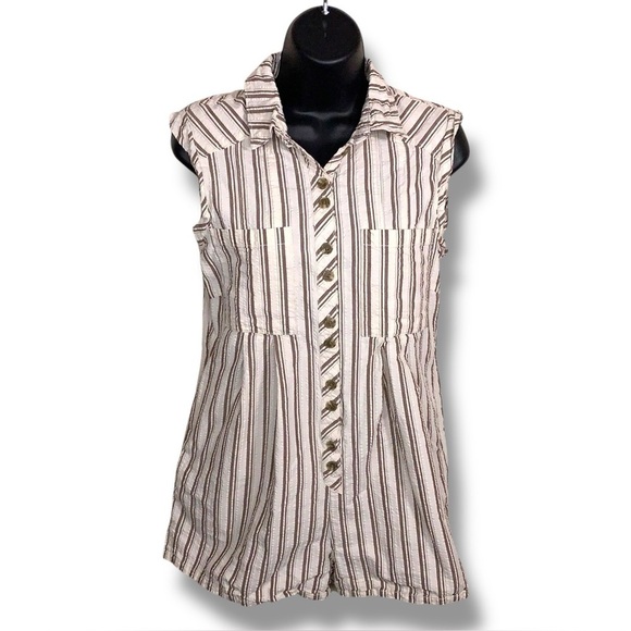 Urban Outfitters Pants - XS Urban Outfitters Textured Romper Ivory Brown Stripes Cap Sleeves Stretch